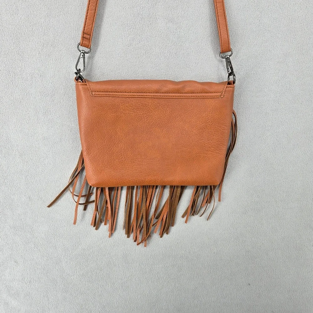 Faux Leather Fringe Crossbody Bag Western Boho Purse Like New Condition